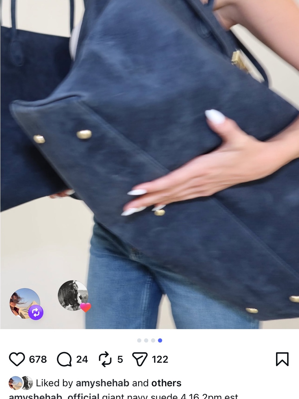 Amy Shehab Giant Navy Suede Tote Bag - Picture 12 of 14